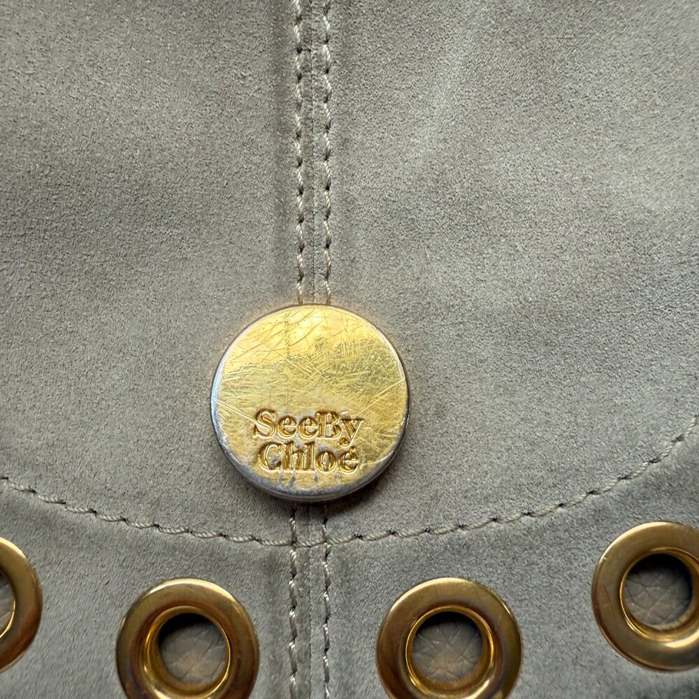 See by Chloe Suede & Leather Grey Shoulder Handbag w grommets - Picture 3 of 7